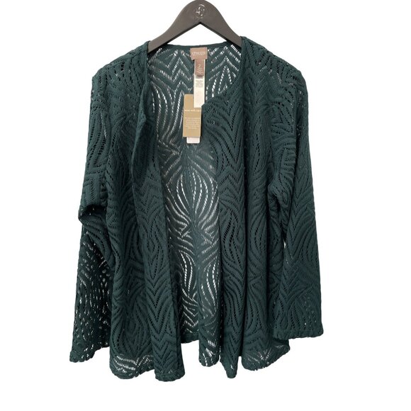 Chicos Crochet Lace Open Front Cardigan Sweater Size 2 Medium  Cover Up NEW - Picture 1 of 6